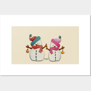 Cute snowman and snowwoman christmas Posters and Art